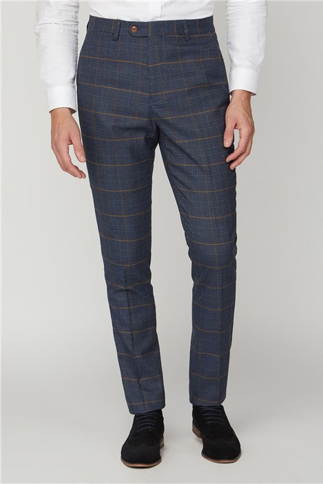 Marc Darcy Tailored Fit Jenson Navy Check Suit Trousers