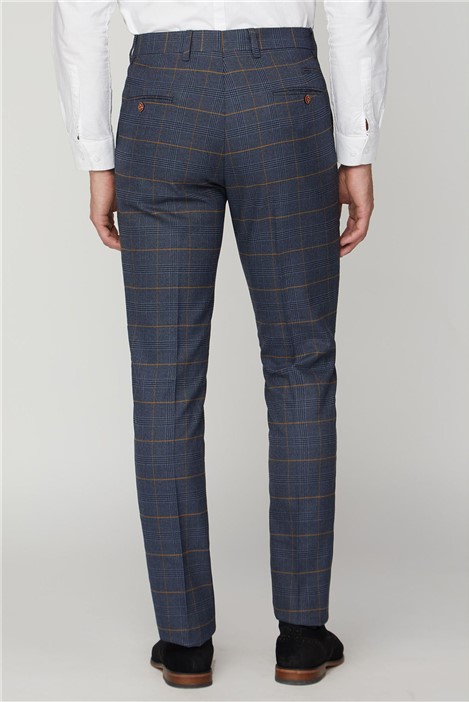 Marc Darcy Tailored Fit Jenson Navy Check Suit Trousers