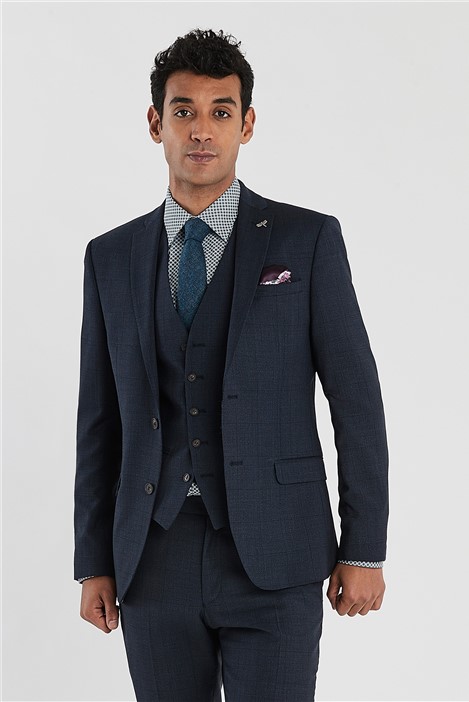 Ted Baker Navy Checked Slim Fit Suit