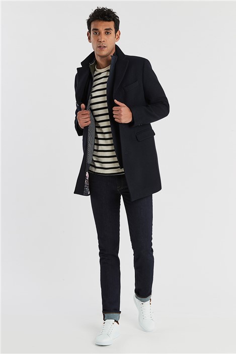 Ted Baker Navy Twill Slim Fit Overcoat