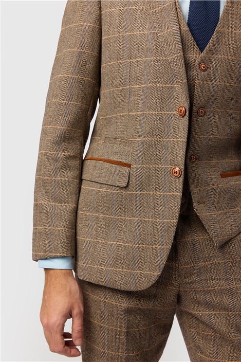 Marc Darcy Tailored Fit Ted Tan Check Jacket
