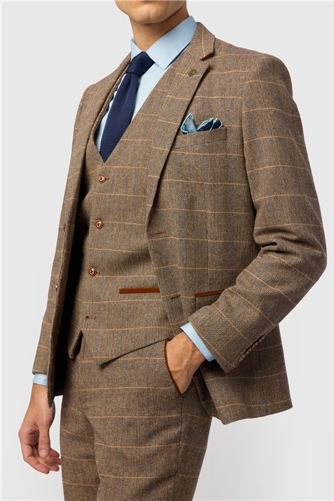 Marc Darcy Tailored Fit Ted Tan Check Jacket