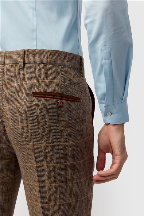 Marc Darcy Tailored Fit Ted Tan Check Suit Trousers