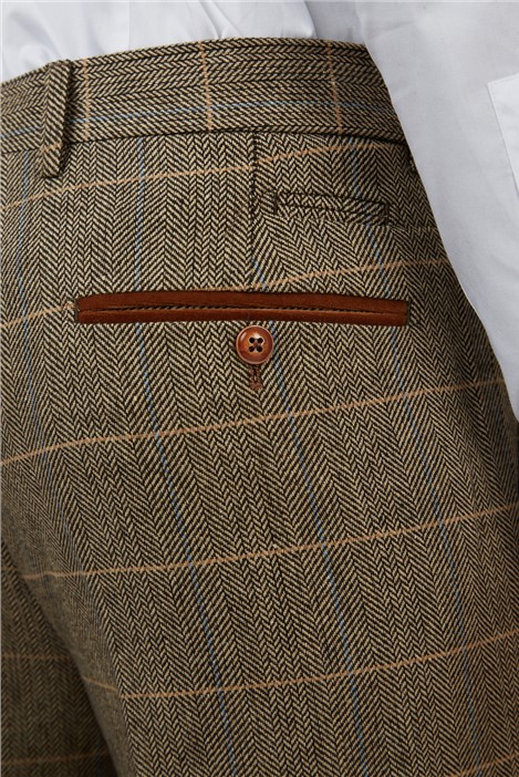 Marc Darcy Tailored Fit Ted Tan Check Suit Trousers