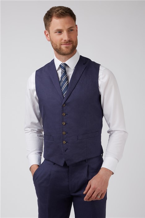 jeff banks navy blue linen waistcoat