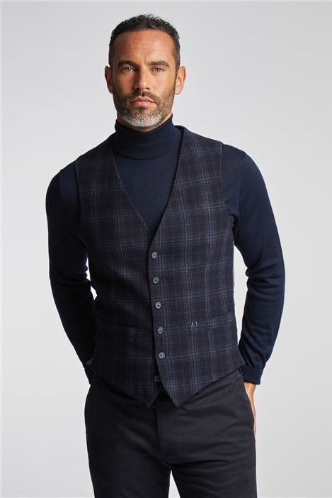 Jeff Banks Navy Blue Check Waistcoat By Suit Direct