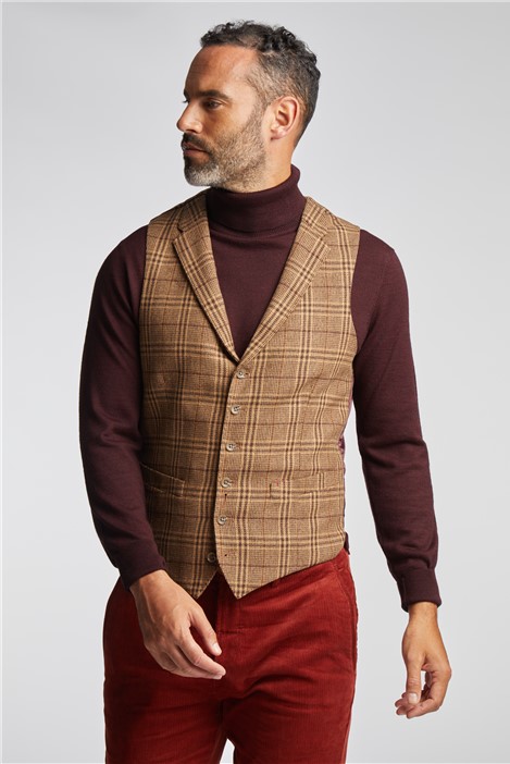 Jeff Banks Brown Check Waistcoat By Suit Direct