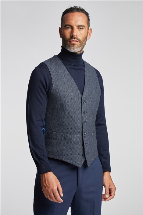 Jeff Banks Navy Blue Birdseye Waistcoat By Suit Direct