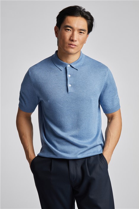 Limehaus Short Sleeve Blue Knitted Polo