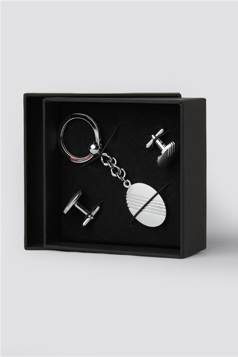 Suit Direct Circle Cufflinks and Keyring 0 Silver Metal