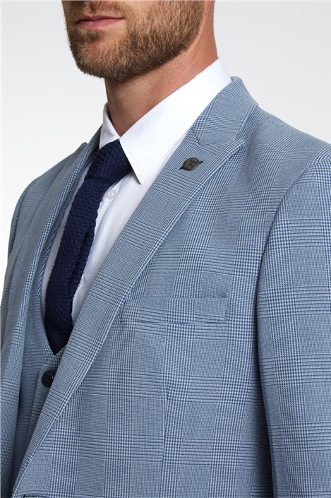 Marc Darcy Slim Fit Bromley Sky Blue Check Suit Jacket