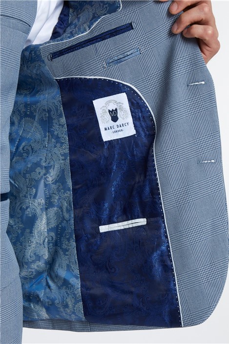 Marc Darcy Slim Fit Bromley Sky Blue Check Suit Jacket
