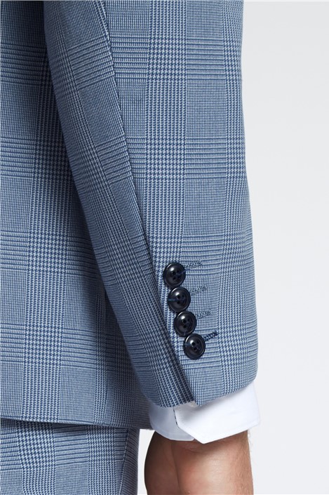 Marc Darcy Slim Fit Bromley Sky Blue Check Suit Jacket