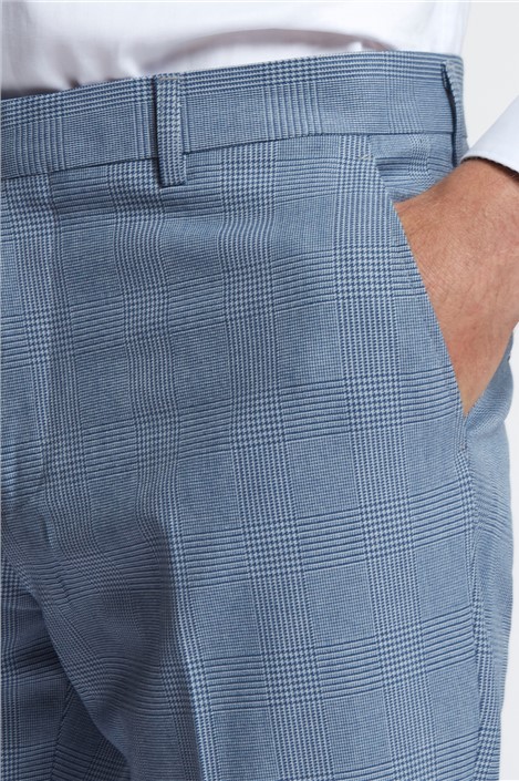 Marc Darcy Slim Fit Bromley Sky Blue Check Suit Trousers