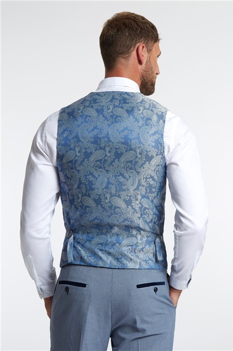 Marc Darcy Slim Fit Bromley Sky Blue Check Waistcoat