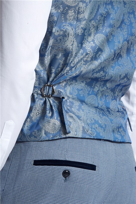 Marc Darcy Slim Fit Bromley Sky Blue Check Waistcoat