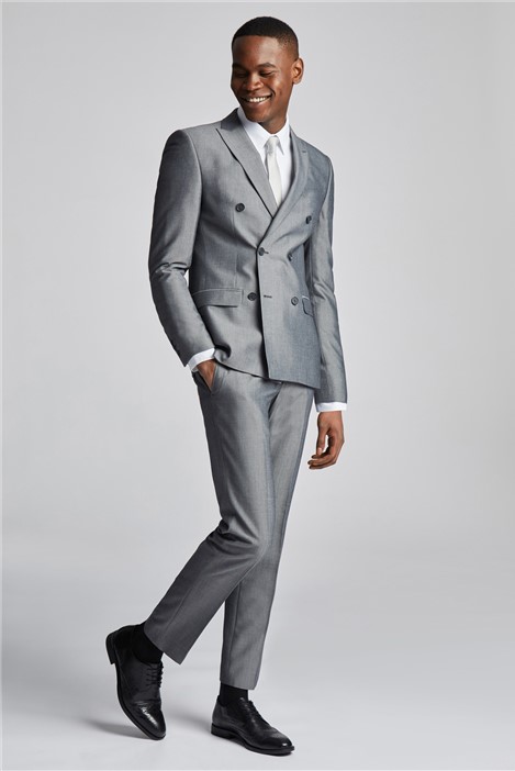 Leisure 2 Pieces Slim Fit Silver Men's Suits Solid Color Lapel Man Suit main image 1