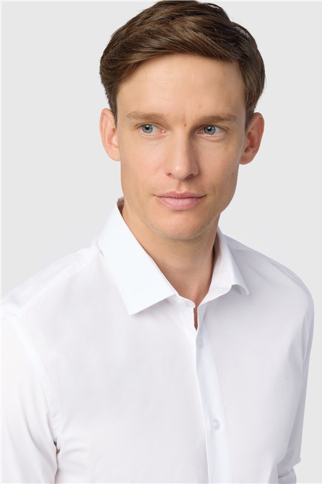 Limehaus Slim Fit White Stretch Double Cuff Shirt