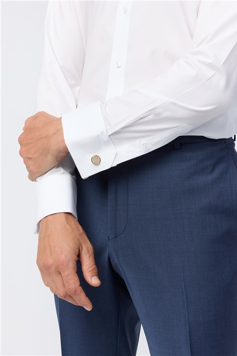 Limehaus Slim Fit White Stretch Double Cuff Shirt