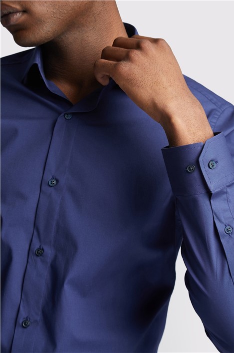 Limehaus Slim Fit Navy Stretch Cutaway Collar Shirt