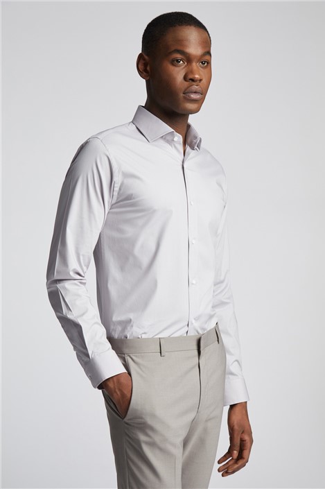 Limehaus Slim Fit Grey Stretch Poplin Single Cuff Cutaway Collar Shirt