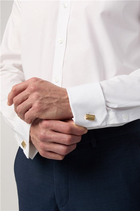 Limehaus Regular Fit White Stretch Double Cuff Shirt