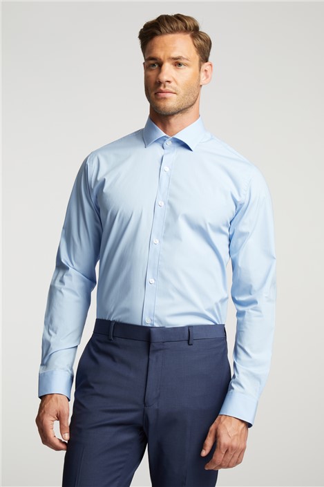 Limehaus Blue Mens Regular Fit Poplin Shirt Long Sleeve