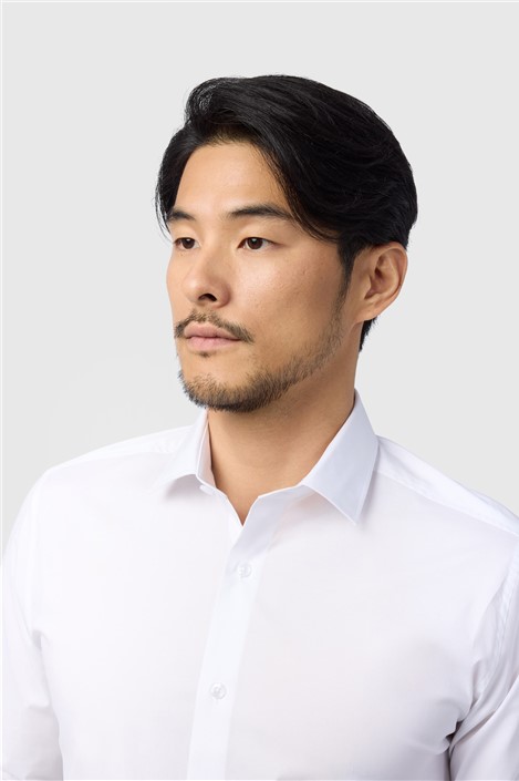 Limehaus Tailored Fit White Stretch Double Cuff Shirt