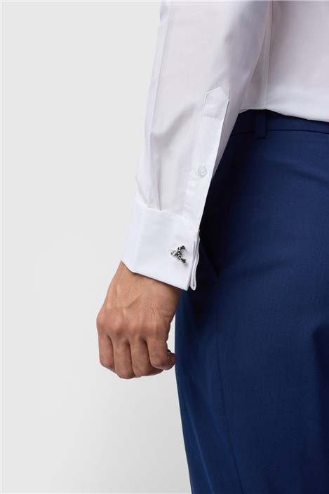 Limehaus Tailored Fit White Stretch Double Cuff Shirt