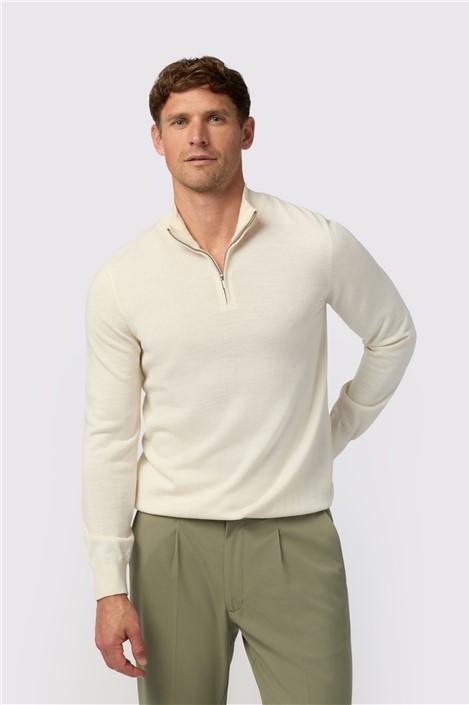Melka Ecru Zip Neck Jumper Beige