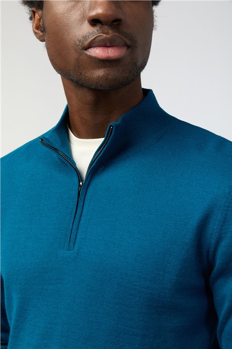Melka Teal Zip Neck Jumper