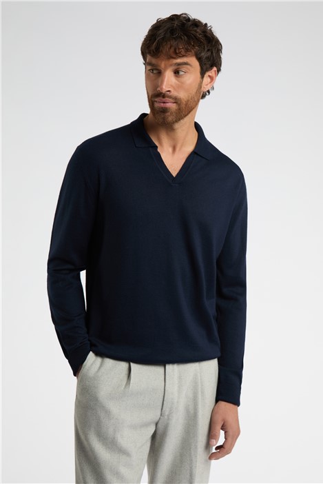 Melka Open Neck Long Sleeve Knit Polo