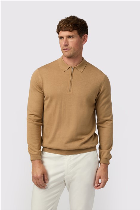 Melka Camel Zip Knit Polo