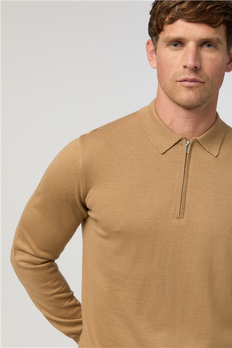 Melka Camel Zip Knit Polo