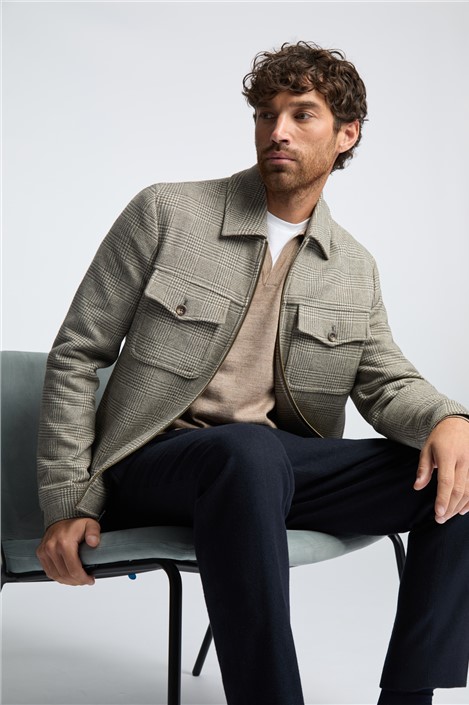 Melka Taupe Check Zip Front Jacket
