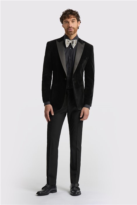 Limehaus Regular Fit Black Velvet Jacket