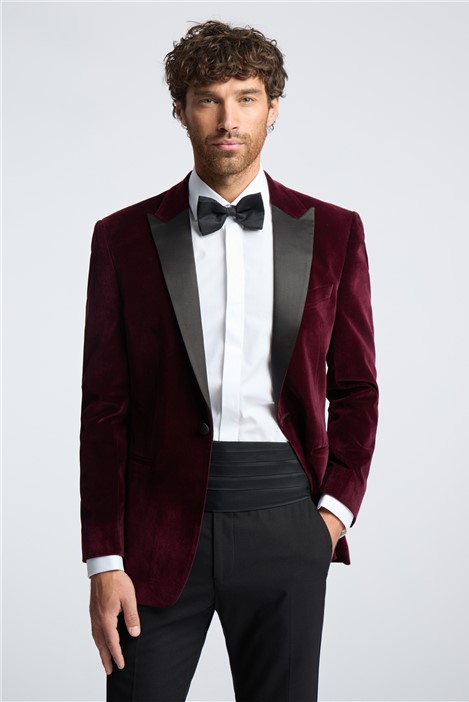 Limehaus Regular Fit Burgundy Velvet Jacket By Suit Direct