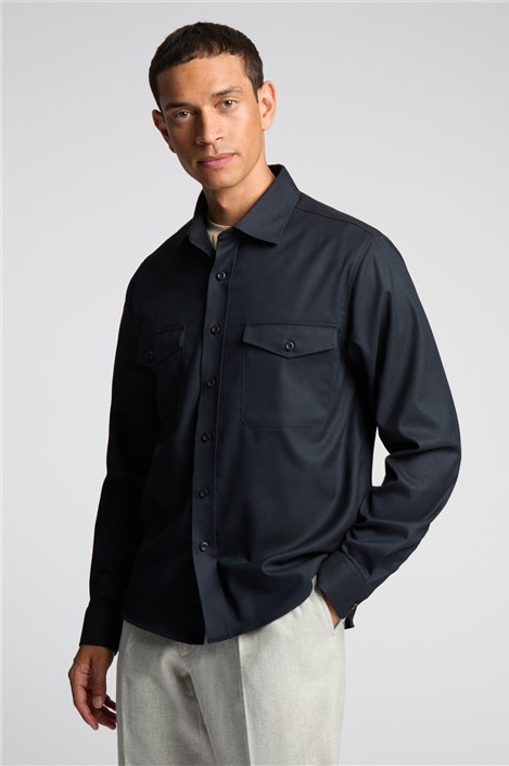 Melka Navy Overshirt With Front Pockets