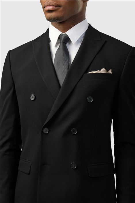 Limehaus Slim Fit Black Stretch Double Breasted Suit Jacket