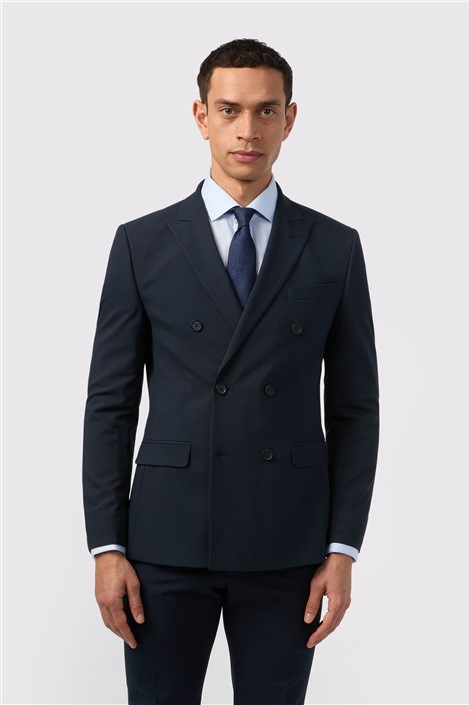 Limehaus Slim Fit Navy Blue Stretch Double Breasted Mens Suit Jacket