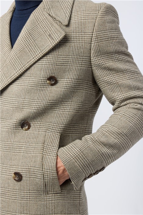 Melka Slim Fit Taupe Check Peacoat
