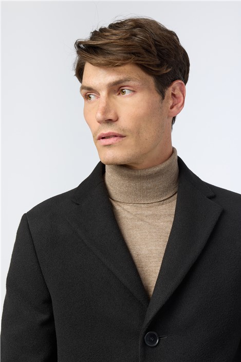 Melka Slim Fit Black Overcoat