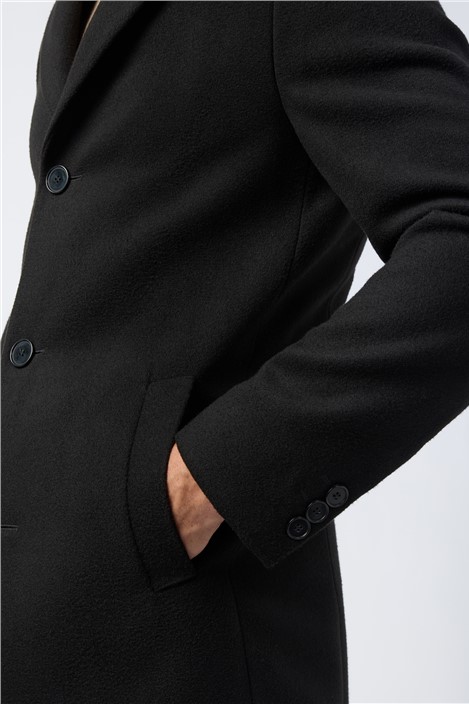 Melka Slim Fit Black Overcoat