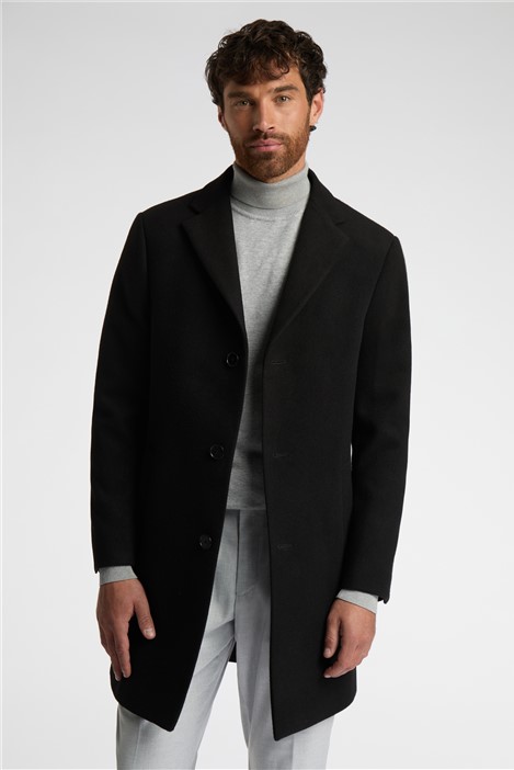 Melka Slim Fit Black Overcoat