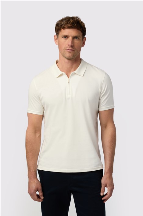 Melka Ecru Quarter Zip Jersey Polo