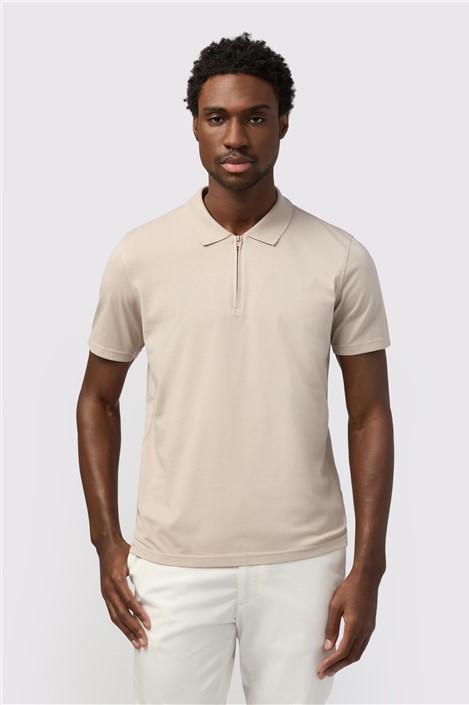 Melka Taupe Quarter Zip Jersey Polo