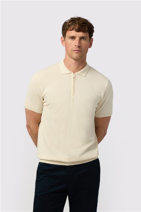 Melka Ecru Quarter Zip Knit Polo