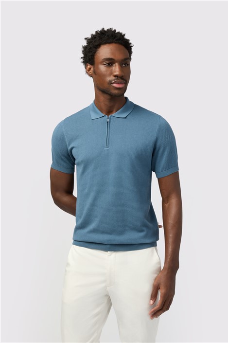 Melka Petrol Quarter Zip Knit Polo