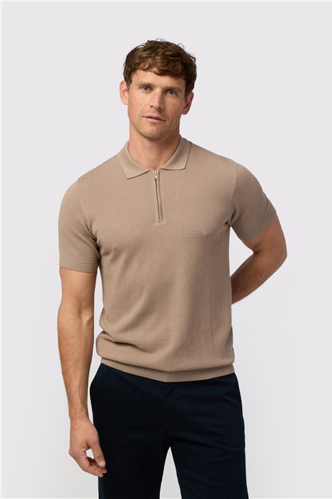 Melka Taupe Quarter Zip Knit Polo