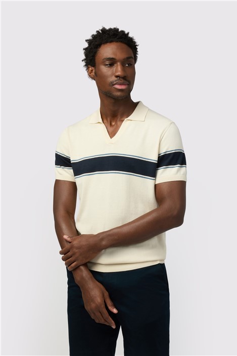 Melka Ecru Revere Stripe Knit Polo